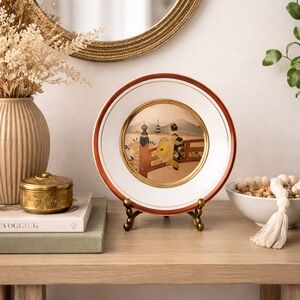 Vintage Japanese Chokin Art Plate 7” Gold Gilded Geisha Scene